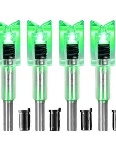 DEEPOWER Crossbow Lighted Nock with ON/Off Switch 4 Pack with .285”/.297”/.300”/.305” Bushings LED Nock Universal Fit for Bolts (Green)