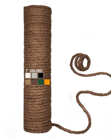 XRzitky Natural Sisal Rope for Cat Scratcher, 1/4 Inch 32FT Sisal Rope for Cat Scratching Post Repair Replacement, Multi Color Cat Scratch Tree Rope Replacement, Coffee Brown