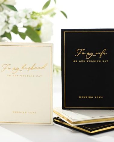 Engrowtic 2 Pcs Wedding Vow Books His and Her to Husband Wife Wedding Must Have Registry Ideas Gold Foil Lined Page Premium Engagement Gift for Guest Groom Newly Engaged Couple(Black-White)