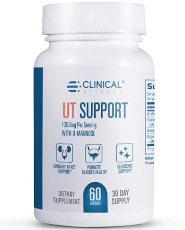 Clinical Effects UT Support - Natural Cleanse and Urinary Tract Health Support - D-Mannose, Dandelion, Hibiscus and Cranberry Pills for Women - 60 D Mannose Capsules - Made in The USA