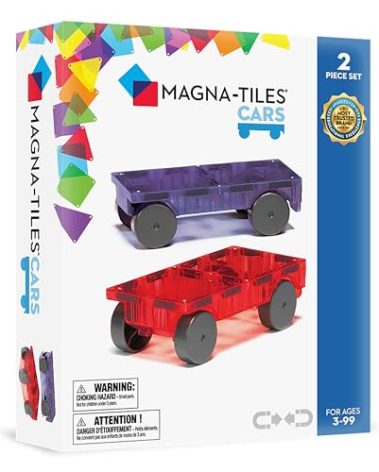 Magna-Tiles Cars – Purple & Red 2-Piece Magnetic Construction Set, The Original Magnetic Building Brand