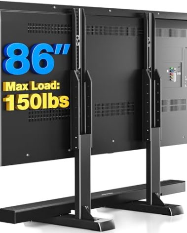 Rfiver Table Top TV Stand with Height Adjustable TV Legs, TV Stands Base with Cable Management for Most 37 to 86 Inch Flat or Curved TVs, Steel TV Feet Holds up to 150 lbs, Max VESA 800x600mm, Black