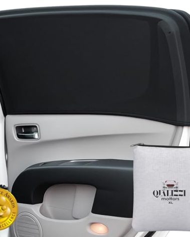 ML/Car Window Sun Shades (12 Sizes) for Large Cars & SUVs - Heat-Blocking Mesh Screens to Protect Back Seat from Sun, UV & Bugs, Cooler Travel for Kids, 2-Pack by Qualizzi