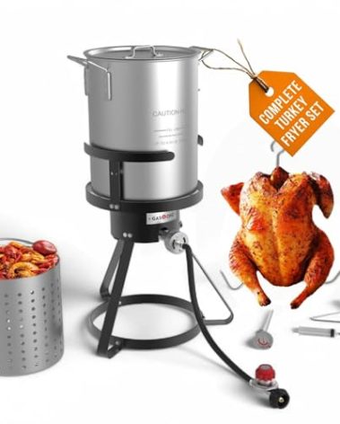 GasOne 30QT Turkey Fryer Set and Seafood Boil with Propane Gas Burner, Perforated Basket – Perfect Outdoor Cooker for Crawfish, Crab, Shrimp, Lobster, and Frying – Complete Outdoor Cooking Kit