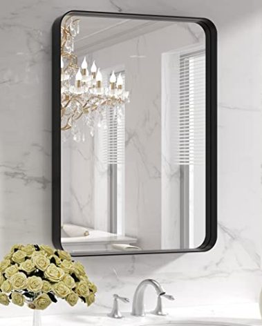 LOAAO Black Metal Framed Bathroom Mirror for Wall, 22X30 Inch Rounded Rectangle Mirror, Matte Black Bathroom Vanity Mirror Farmhouse, Anti-Rust, Hangs Horizontally or Vertically