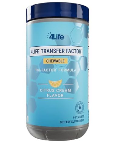 4Life Transfer Factor Chewable Tri-Factor Formula -with Cow Colostrum and Chicken Egg Yolk Extracts - Citrus Cream Flavor - 90 Chewable Tablets