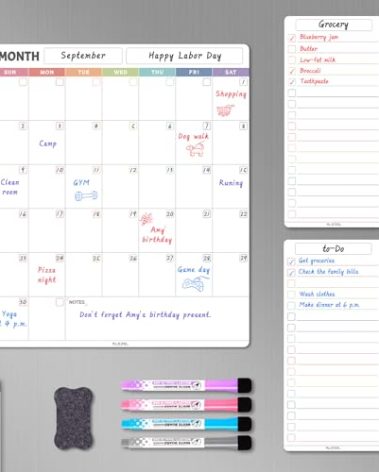 ALEZEL Magnetic Dry Erase Refrigerator Calendar, Vertical Monthly Calendar Whiteboard for Fridge, Includes Fridge Calendar & 2 List White Boards, 4 Markers + Eraser