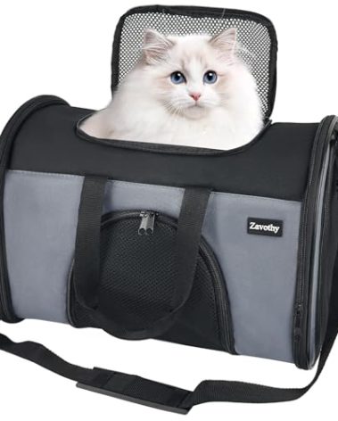 Zavothy TSA Airline Approved Soft-Sided Pet Carrier for Small to Medium Cats and Puppies, Up to 15 Lbs – Collapsible Travel Carrier for Dogs & Cats, Grey