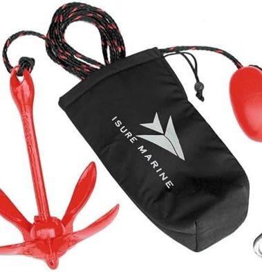 ISURE MARINE Kayak Anchor Kits Portable Folding Anchor Buoy Kit Canoe Kayak Raft Boat Sailboat Fishing 3.5 lbs Marine Rope Complete Folding Grapnel Anchor Kit for Small Boats, Kayaks Jet Ski etc