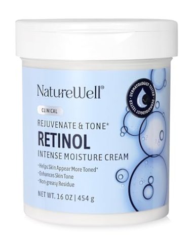 NATURE WELL Clinical Rejuvenate & Tone Retinol Intense Moisture Cream 2.0 for Face, Body, & Hands, Anti-Aging, Targets Discoloration, Wrinkles, Sun Damage, Crepey, & Sagging Skin, 16 Oz