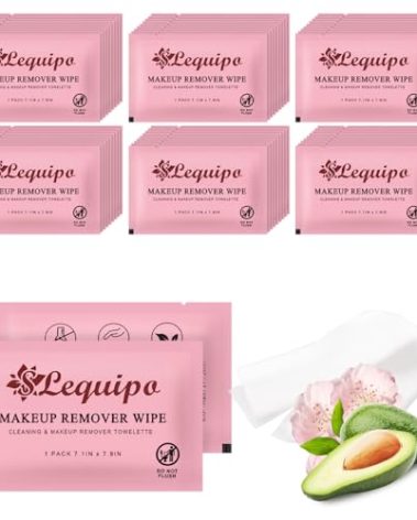 SLequipo 100 pcs Makeup Remover Wipes Individually Wrapped, Single Use Travel Makeup Remover Cloth for Face (PINK)