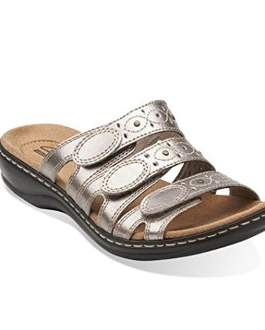 Clarks Women's Leisa Cacti Q Slide Sandal, Pewter Leather, 7.5