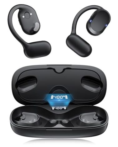 TTQ Open Ear Headphones, Open Ear Earbuds, IPX7 Waterproof, Bluetooth 5.3 True Wireless Sports Over Ear Earbuds with Earhooks, Built-in Mic, Crystal-Clear Calls for Running Workout Cycling Driving