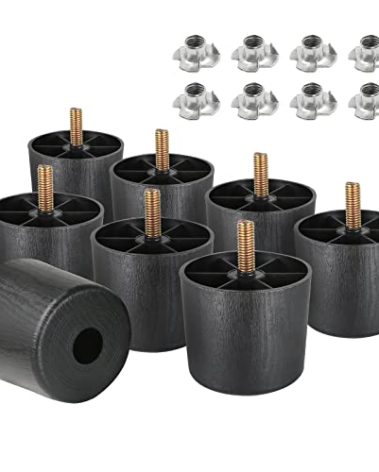 Masendelk M8-1.25 Metric Thread Bolts Plastic Furniture Legs 2 Inch Black Round Tapered Sofa Feet with T-Nuts - Couch Feet Replacement - Couch Legs Set of 8