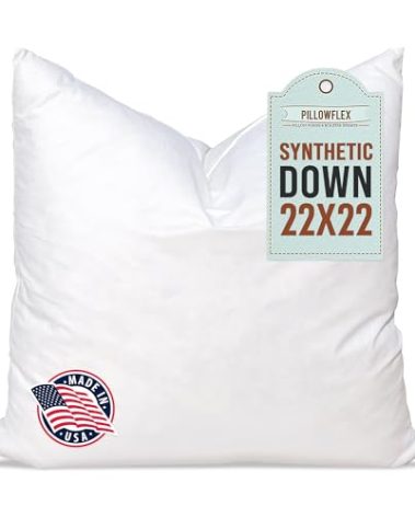 Pillowflex Synthetic Down Pillow Insert - 22x22 Down Alternative, Ultra Soft Large Square Throw Pillow, Couch Sham, Bed Sleeping - 1 Decorative Accent Form