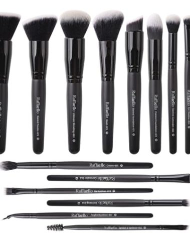 Raffaello Makeup Brushes 15Pcs Makeup Brush Set Premium Synthetic Powder Foundation Contour Blush Concealer Eye Shadow Blending Liner Make Up Brush Kit
