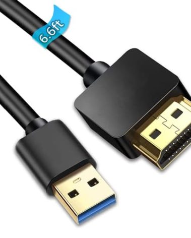 AKWOR 6.6FT USB to HDMI Adapter Cable, USB to HDMI Male 1080P HD Monitor Display Audio Video Converter Cable Cord