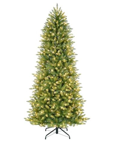 Puleo International 6.5 Foot Pre-Lit Slim Fraser Fir Artificial Christmas Tree with 350 UL Listed Clear Lights, Green