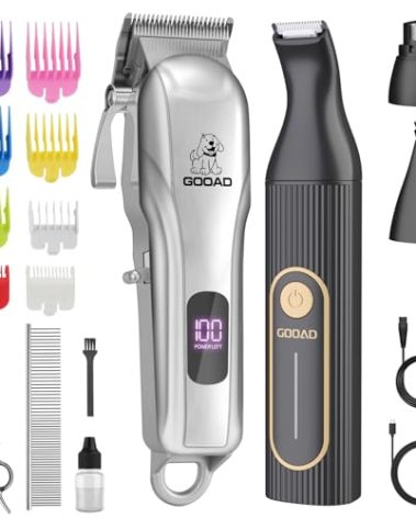 Gooad Dog Clippers for Grooming,Dog Grooming Kit for Heavy Thick Hair&Coats/Low Noise Rechargeable Cordless Pet Shaver with Paw Trimmer Nail Grinder/Hair Trimmer for Small & Large Cats