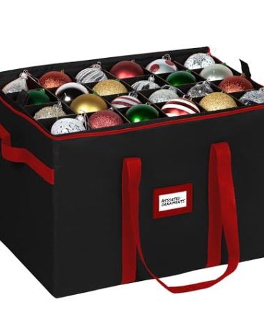 Christmas Ornament Storage Container,Box Stores Up to 96-4 inch ornaments, Adjustable Dividers, Large Organizer Bin to Protect and Store Holiday Décor - Black