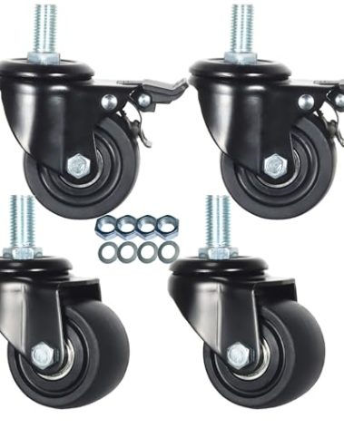 Heavy Duty Casters, M16x30mm Stem Casters Low Gravity Center Swivel Castors 3000lbs Load Heavy Capacity Caster Wheels Set of 4 for Industry, Workbench etc (3 Inch, 2 with Brakes 2 Without Brakes)