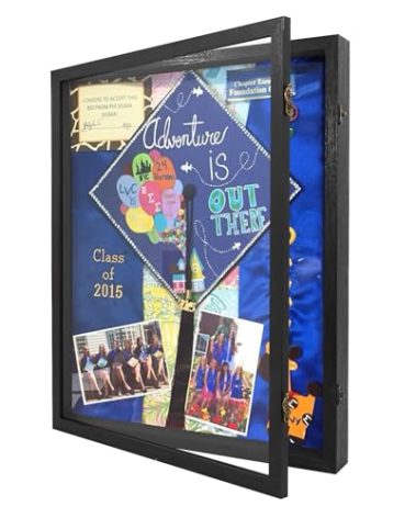 GraduatePro Graduation Shadow Box Frame 16x20 Display Case with Linen Back, Plexiglass Window Door with Hinge, Picture Frame Wedding Bouquet Memorabilia Medals Photos Memory Box for Keepsakes Black