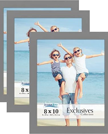 Icona Bay - 8x10 Picture Frames - Gray, 3 Pack - Sturdy Wood Composite Photo Frames - Sleek Design, Table Top or Wall Mount - Exclusives Collection