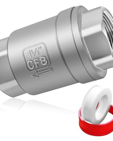 Boltigen 1-1/2 inch Spring Check Valve, 304 Stainless Steel CF8 Non Return One Way Horizontal Check Valve, Vertical Inline Water Check Valve for Well, Pump, Tank, Backflow Prevention, WOG 1000