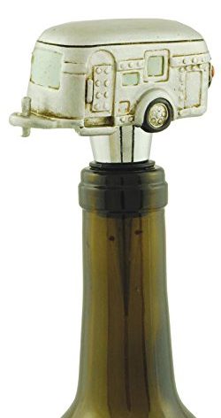 Silver Travel Trailer Camper RV Wine Stopper Bottle Topper, Collectible Lodge Cabin Camping Decor, 3.5"