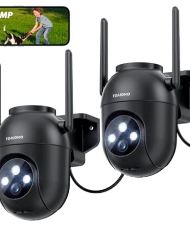 2Pack Security Camera Outdoor Wired: 3MP Camera for Home Security Outside 2.4G/5G WiFi Homekit System Outdoor Plug in Dome Surveillance Video Cam 360° Auto Tracking Color Night Vision 24/7 Recording