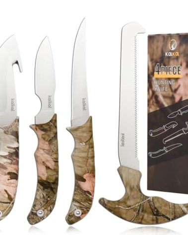 Kalkal Field Dressing Kit Hunting Knife Set, Portable Butcher Game Processing Set with Gut-Hook Skinning Knife, Caping & Boning Knives, for Hunting, Survival, Fishing, Camping, Hunting Gifts for Men
