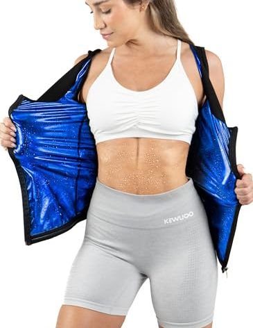 Kewlioo Women's Heat Trapping Zipper Sweat Enhancing Vest - Comfortable Sauna Suit Shirt Jacket Vest - Sweat Compression Top Shapewear Zipup Closure for Women Gym Workout Yoga (Black, L-XL)