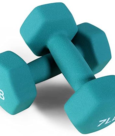 Fitvids Signature Fitness Set of 2 Neoprene Dumbbell Hand Weights – Anti-Slip – 7-Pound Pair – Dark Green