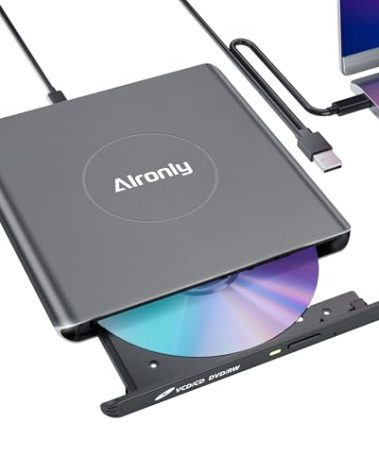 Alronly External CD/DVD Drive for Laptop/PC, USB 3.0 Type-C USB Portable Alloy Player for Computer CD DVD +/-RW Disk Drive CD Burner Writer Reader Compatible with Desktop Windows Apple Linux (F03)
