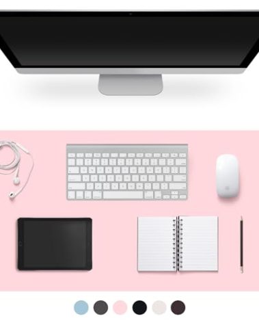 CADONO Faux Leather Desk Pad Protector, Non-Slip, Easy Clean, Office/Home/Decor (Pink, 35.4" x 17")