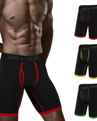5Mayi Mens Underwear Cotton Boxer Briefs 9 Inch Long Leg Boxer Briefs for Men Pack XL