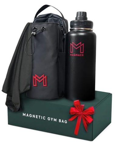 MAGNACE Magnetic Gym Bag Bundle, 3-in-1 Set with Water Bottle Holder, Magnetic Pouch, Towel & Sling Bag – Portable Fitness Carrier for Men & Women – Black