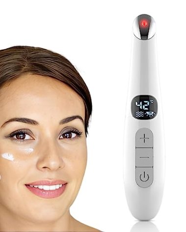 Vowleike Eye Lift Wand, 3 in 1 Vibrating Red Light 98°F to 113°F LCD Display Eye Massager for Dry Eyes, Dark Circles and Puffiness, Electrical Face, Neck Sculpting Pen for Fine Lines and Wrinkles