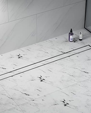 Bernkot Linear Shower Drain 42", Brushed Floor Drain with Tiled Insert Grate & Hair Strainer, 304 Stainless Steel Bathroom 2-in-1 Tiled in Drain, CUPC Certified (Brushed, 42'')