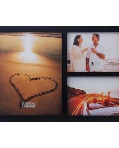UMICAL Collage Picture Frame for 8x10 and 2 5x7 Pictures Display with Shatter-Resistant Glass & Black Wood 3-Openings Photo Frames Made for Tabletop Stand and Wall Mounting