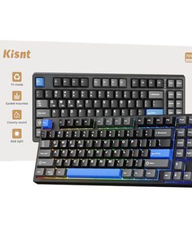 Wireless Mechanical Keyboard,Gasket Mounted with Creamy Sound,Bluetooth/2.4GHz/USB-C,Custom Hot Swappable,RGB Backlit,75% Compact Layout for Gaming/Typing/Win/Mac/PC(Textured Black,Linear Switch)