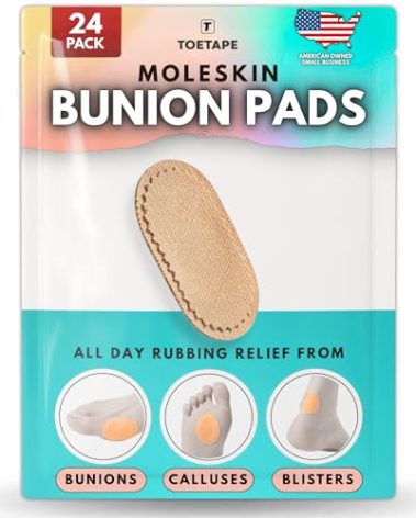 Bunion Pads (24 Pack) - Adhesive Moleskin Blister Prevention Pads - Mole Skin Tape Stickers for Bunions Feet Heel Shoes Padding - Water Resistant All-Day Bunion Relief from Painful Rubbing