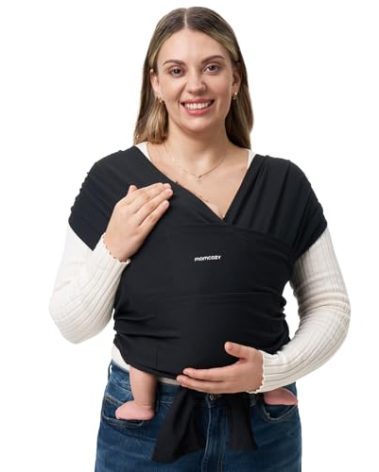Momcozy Baby Wrap Carrier, Easy to Wear Infant Carrier Slings, Lightweight Hands Free Baby Sling, Adjustable Baby Carriers for Newborn to Toddler 8-35 lbs, Black