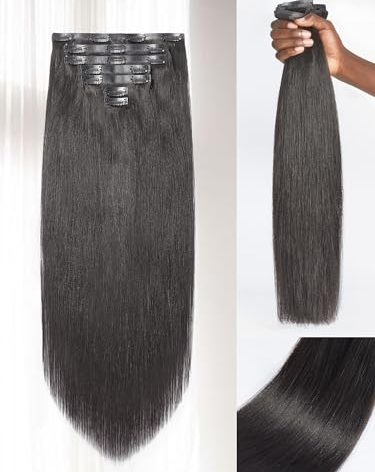 LUVME Yaki Straight Clip in Hair Extensions Real Human Hair For Women 100% Unprocessed Brazilian Virgin Hair clip ins Natural Black Hair Extensions 135g 9pcs 16 Inch