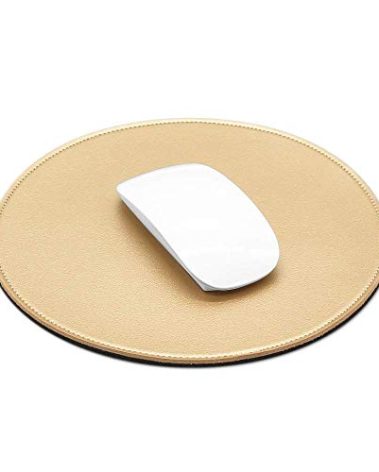 ProElife Mouse Pad for Computer Laptop Accessories, Anti Slip Cute Round Mouse Pad Waterproof PU Leather 8.66-Inch Circular Mousepad Stitched Edges Mat for Home Office School Gaming (Gold)