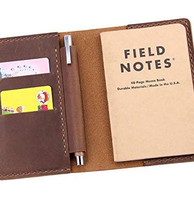 Leather Notebook Cover for Field Notes, Handmade Journal Cover for Moleskine Cahier Journal, Leather Cover with Pen Holder fits 3.5" x 5.5" Pocket Notebook - Brown