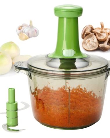 Brieftons Express Manual Food Chopper: Large 8.5-Cup, Hand Chopper Vegetable Cutter to Chop Veggies, Fruits, Herbs, Garlic Onion Chopper for Salsa, Salad, Pesto, Guacamole, Coleslaw, Indian Cooking