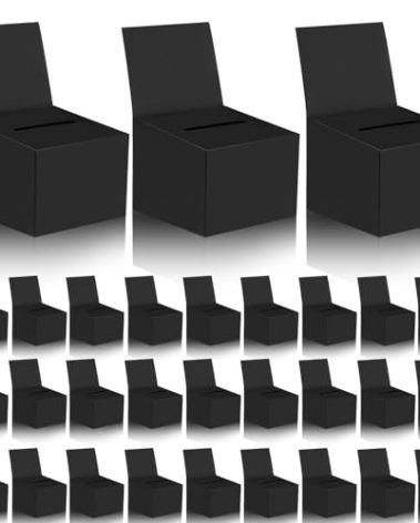 30 Pack Raffle Boxes Ballot Box Suggestion Box with Slot, 6.5 x 4.5 x 4.5 Inch Cardboard Raffle Boxes with Slot for Ticket and Removable Header for Collecting Business Card Voting Contest (Black)