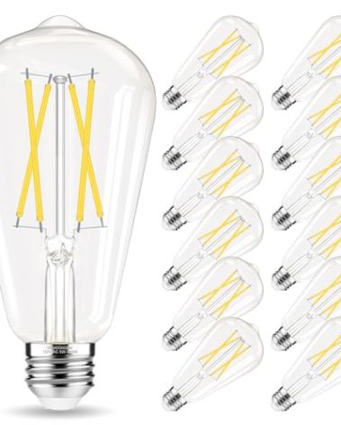 GvvooHome Edison Bulbs 60 watt Equivalent LED, E26 LED Bulb Non-Dimmable, 4000K Daylight White, ST58 Vintage Light Bulbs, 90+ CRI, 6W 600LM, E26 Medium Base, Clear Glass, 12 Pack