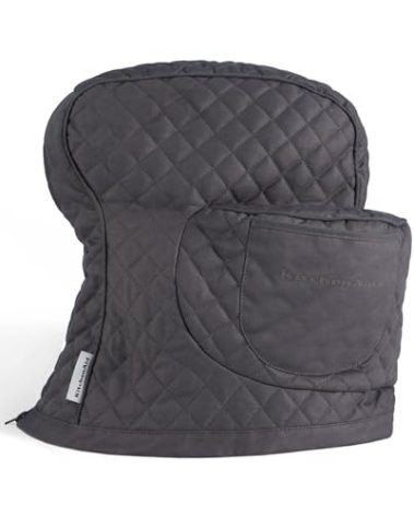 KITCHENAID Fitted Tilt-Head Stand Mixer Cover with Storage Pocket, Quilted 100% Cotton,14.4"x18"x10", Charcoal Grey